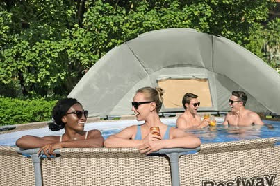 Piscine hors sol ronde Power Steel avec auvent 396x107cm rotin beige