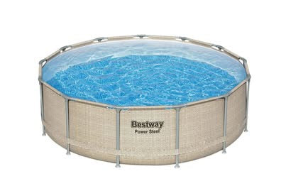 Piscine hors sol ronde Power Steel avec auvent 396x107cm rotin beige