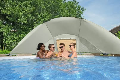 Piscine hors sol ronde Power Steel avec auvent 396x107cm rotin beige